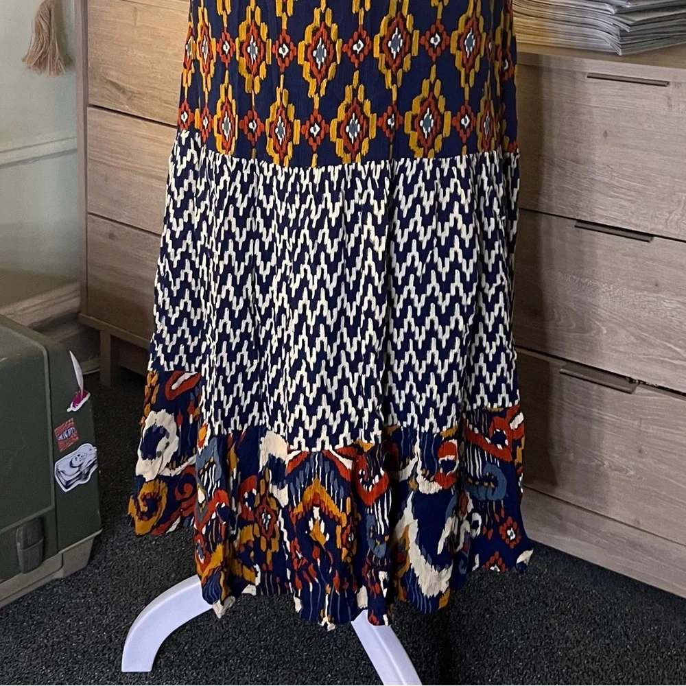 Navy Mixed Tribal & Chevron Print Midi Maxi Flowy Boho Relaxed Fit Skirt Sz XL - Picture 15 of 15